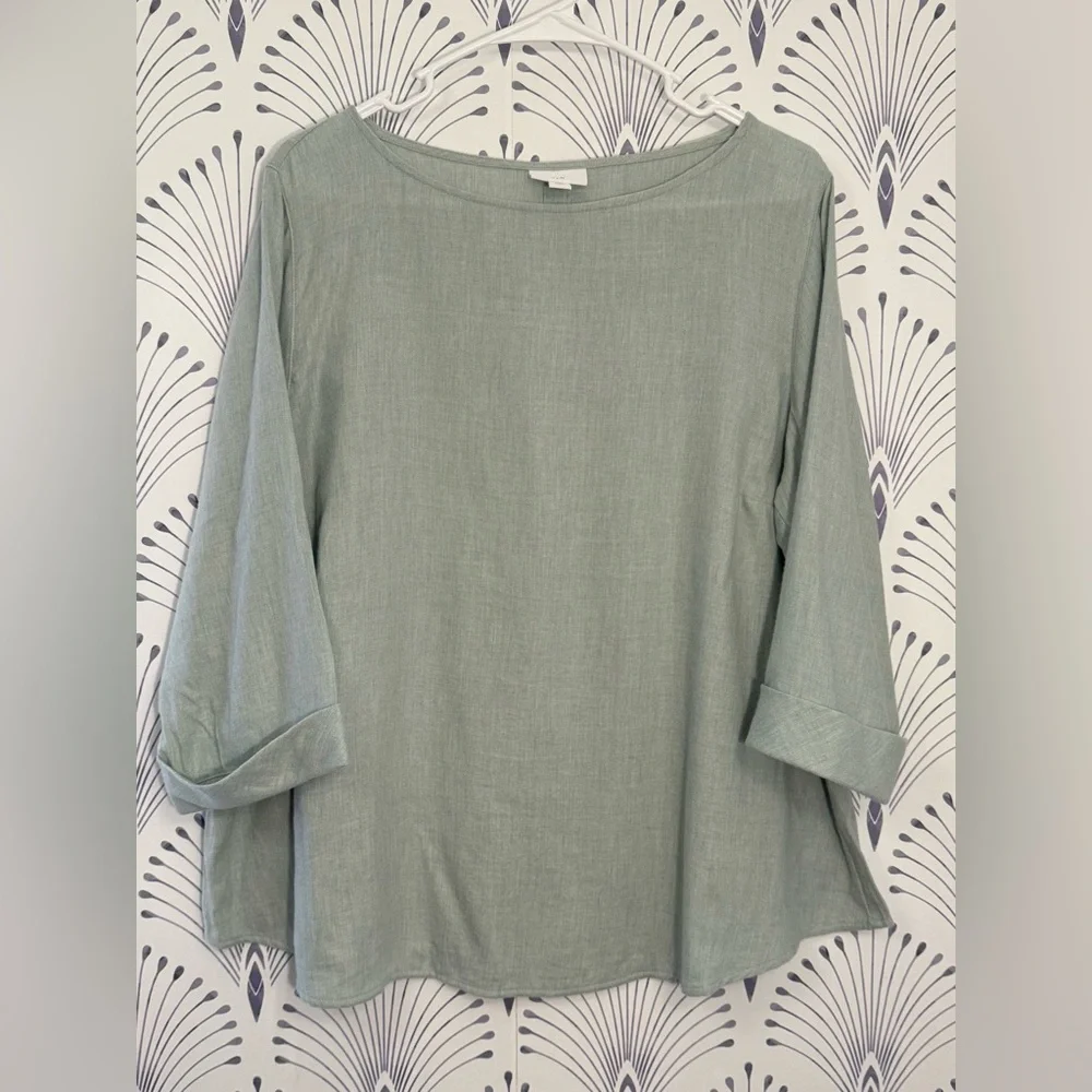 J. Jill Sage Green Blouse 100% Soft brushed cotton size XLP NWT - Picture 2 of 4